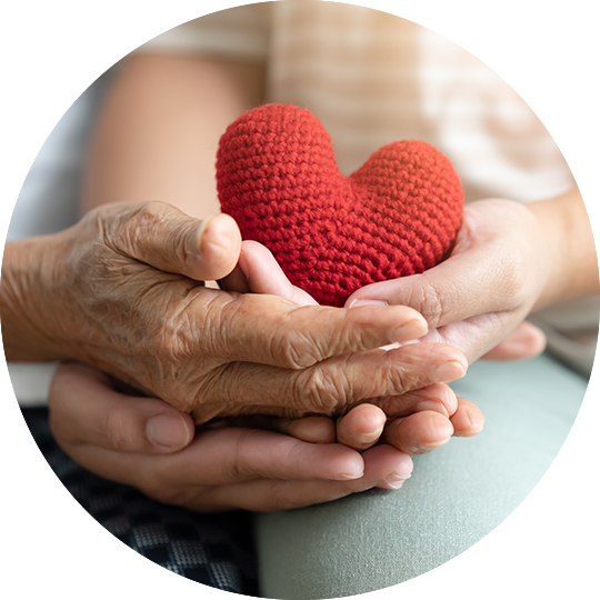 Hands holding a knitted heart